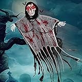 OurWarm 170CM Halloween Deko Garten Animiert, Halloween Skelett Deko mit leuchtenden Augen & Gruseligen Klängen,Horror Sensenmann Totenkopf für Outdoor Halloween Deko Garten Gruselig