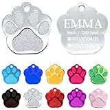 Iberiagifts - Hundemarke Pfote mit Gravur für kleine bis mittelgroße Hunde und Katzen - Plakette Katzenmarke graviert und personalisiert (Silber)