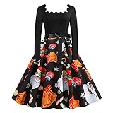 MEITING Weihnachtskleid Damen 50er Vintage Rockabilly Kleider Weihnachten Kleider A-Linie Großes Pendel Weihnachtskleider Damen Kleider Midi Swing Kleid Freizeit Cocktailkleid Partykleid mit Gü