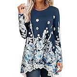 Women's Tops Long Sleeve Crew Neck Shirts Loose Casual T-Shirt(B17 - Blue, XX-Large)