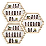 Aufbewahrung für ätherische Öle für die Wand, schwebendes Regal, Holz, sechseckig, für ätherische Öle, Wandmontage, Nagellack, Make-up-Organizer, 3 Packungen für Salon Zuhause (natürliches Holz)