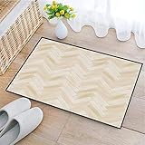 Rutschfest Badezimmer Badeteppiche Weich Hochflor Saugfähig Badvorleger,Beige, Realistischer Holzboden Chevron Eichenparkett Kunstdruck Urban Mode, Waschbar Flauschige Mikrofaser Badematte –40 x 60