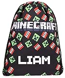 Minecraft - Personalisierte Kordelzug Taschen - Große Schule Tasche und Turnbeutel für Kinder - Offizielle Merchandise - Personalisierte Turnbeutel F