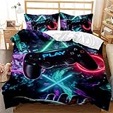 AYMAING Kinder Jungen Bettwäsche Set Gamepad Thema Bettbezug Bunt Spielthema Bettwäsche 135x200 cm aus Weiche Mikrofaser mit Reißverschluss - Videospiel Action Buttons Motiv für T