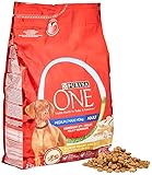 Purina One Hunde-Krokettchen für ausgewachsene Hunde, reich an Huhn mit Reis, 4 Beutel à 2,5 kg