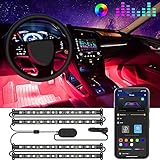 Govee LED Innenbeleuchtung Auto, 4pcs 48 LED Auto LED Strip, Upgrade Zwei-Linien-Design, Wasserdicht Beleuchtung APP Steuerbare mehrfarbig Musik Innenbeleuchtung mit Zigarettenanzünder, 12V