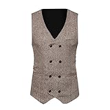 Goosuny Anzugwesten Herren Zweireiher Anzug Weste Tweed Anzug Westen V-Ausschnitt Ärmellose Jacke Smoking Anzug Weste Businesswesten Hochzeit Slim F