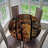 HOMEIEU Tischdecke Runde Tischdecke 3D Blattdruck Polyester wasserdichte Tischdecke, Tischdekoration Elastisch Gebundene Runde Tischdecke Diameter 100