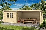 CARLSSON Alpholz Gartenhaus Brilon 28-A aus Massiv-Holz | Gerätehaus mit 28 mm Wandstärke | Garten Holzhaus inklusive Montagematerial | Geräteschuppen Größe: 693 x 250 cm |