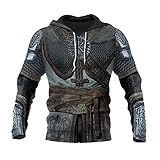 JJLLAZAD Wikinger Herren Hoodie 3D Druck Valhalla Rüstung Reißverschluss Sweatshirt Herbst Langarm Lässige Lose Pullover Jacke,Armor e Hoodie,XL