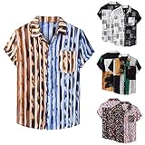 Hawaii-Hemd für Männer, traditionelles Muster, Streifen, Regular-Fit, Kurzarm-Oberteile, Knopfdruck, Strand-T-Shirt für Party
