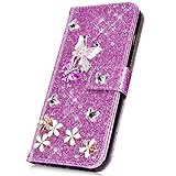 Surakey PU Leder Hülle für Samsung Galaxy S5 Handyhülle Handytasche Glänzend Bling Glitzer Diamant PU Tasche Schutzhülle Flip Case Brieftasche Etui Wallet Case Ständer Kartenfächer, L