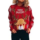 L&ieserram Damen Weihnachtspullover Strick Pullover Weihnachtsmotiv Causul Rentier ElchDruck Oberteile Pulli Sweatshirt Kuschel Warm Stickpullover Pullover Jumpers (Rot, Large)