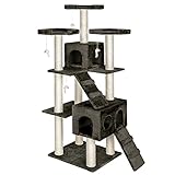 TecTake Luxus Kratzbaum 186cm Sisalstangen komplett mit Sisal überzogen Durchmesser ca. 8cm -Diverse Farben- (Grau)