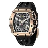TSAR BOMBA Luxus Herrenuhren Square Analog 50M Wasserdicht Tonneau Chronograph Einzigartige Sportuhr für Herren Premium Taucher Herren Silber Armbanduhr Quarz Stilvolles Design Nachtuhr mit Gummib