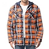 BOTCAM Herren Hooded Blusenshirt Warm Gefüttert Hemdjacke Plaid Holzfällerhemd mit Kapuzen und Tasten Innenfutter Thermohemd Dickes Winterjacke Reg