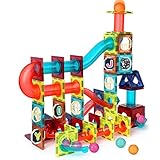 Veluoess 110 Stück Marble Run Set, Magnetische Bausteine Set Konstruktion STEM Bausteine Set Kugelbahn Spielzeug Montessori Spielzeug für Kinder Geschenk für Mädchen und Jung