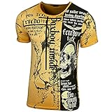 Herren Rundhals Vintage T-Shirt Kurzarm Slim Fit Design Fashion Top Print Shirt B-116, Farbe:Camel, Größe:S