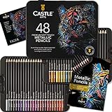 Castle Art Supplies Metallic-Stifte-Set | Farbminen in 48 schimmernden Farbtönen mit Wachskernen für erfahrene Künstler, Profi- und Farbkünstler | Präsentationsbox aus B