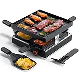 Muchen Raclette Grill,Grill mit Antihaftbeschichtung und 4 Mini Raclette Grill Pfännchen,Raclette für 4 Personen,750W Schwarz,Grillparty für Familienfeiern,Elektrischer Raclette g