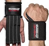 Handgelenk Bandagen + Fast Grip Zughilfen [Set] Profi Schnellverschluss (+ Trainingspläne) für Fitness, Krafttraining & Bodybuilding - für Frauen und Männer (Schwarz & Schwarz)