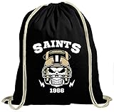 Shirt Happenz Saints Skull Premium Turnbeutel | American Football | Totenkopf | Football-Helm | Unisex | Gymbag, Farbe:Schwarz (Gymbeutel);Größe:37cm x 46