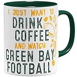 OM3® - Green-Bay-Coffee - Tasse | Keramik Becher | American Football Mug | 11oz 325ml | Beidseitig Bedruckt | Grü