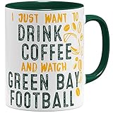 OM3® - Green-Bay-Coffee - Tasse | Keramik Becher | American Football Mug | 11oz 325ml | Beidseitig Bedruckt | Grü