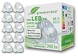 10x greenandco® LED Spot ersetzt 35 Watt MR16 GU5.3 Halogenstrahler, 3W 240 Lumen 2700K warmweiß COB LED Strahler 38° 12V AC/DC Glas mit Schutzglas, nicht dimmbar, 2 Jahre G