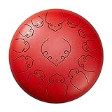 MINGDIAN Steel Tongue Drum, Hand Pan Drum 13 Notes 12 Zoll, Percussion Steel Drum Instrument mit Mallets, Mallet Bracket, Finger Picks, Tonic Sticker und Reisetasche （Red）