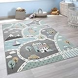 Paco Home Kinder-Teppich Mit Straßen-Motiv, Spiel-Teppich Für Kinderzimmer, In Grün Grau, Grösse:80x150