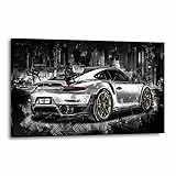 Kunstgestalten24 Leinwandbild Porsche GT 2 RS Abstrakt Wandbilder Auto Kunst Druck XXL Übergrößen Wand Deko Oldtimer, Größe: 90x50cm mit 2cm R