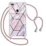 Greneric Handykette Hülle für Huawei P8 Lite 2017, Marmor Glitzer Necklace Hülle mit Kordel Transparent Silikon Handyhülle mit Kordel zum Umhängen Schutzhülle mit Band in Roség