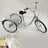 Aohuada 24 Zoll Zahnräder Dreirad für Erwachsene 6 Gänge Erwachsenen Dreirad Shopping mit Korb 3 Rad Fahrrad für Adult Erwachsene Tricycle Senioren Comfort Fahrrad Outdoor (Silber)