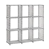 SONGMICS DIY-Aufbewahrungsregal mit 9 Fächern, offenes Bücherregal für Arbeitszimmer, Organizer für Wohnzimmer, grau meliert LSN045G12