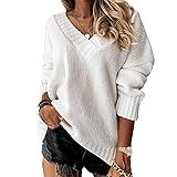 ZYUD Pullover Damen Strickpullover Streifen Sweater Lockerer Pullover für Herbst Winter und Feder Casual Sweatshirts Langarm Winter Sweater Sexy V-Ausschnitt Sweatshirt Lose Top Warm Strickw