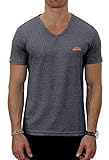 M.Conte Herren Fitness T-Shirt Sportstyle Kurzarm Stickerei Logo V-Kragen Grün Blau Purple Marine M L XL XXL Carl (XXL, Schwarz Navy)