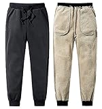 Yutdeng Herren Hose Warme Jogginghose Casual Sporthose Winter Fleece Sweatpants Sherpa Gefüttert Hosen mit Taschen Herren Sweathose Elastische Freizeithose Thermo Mode,Schwarz,4XL