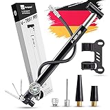 DURAPEAK Mini Fahrradpumpe alle Ventile inkl Ballnadel I Luftpumpe Fahrrad klein auch für französisches Ventil I Fahrrad Pumpe mit Manometer 6 B