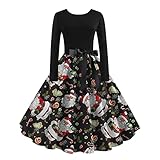 Cocktailkleid A-Linie Vintage Elegante Kleider Damen Weihnachtskleid Santa's Print Weihnachtskleid Damen Elegant Swing Abendk