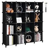 ANWBROAD Cube Storage Organizer 16 Würfel DIY Schrank Bücherregal Kinder Organizer Aufbewahrung für Schlafzimmer Schrank Organizer Cubby Regal Kunststoff Bücherregal Büro Wohnzimmer Schwarz LCS016B