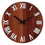 30,5 cm leise nicht tickende dekorative Wanduhr, große Vintage runde Quarz-Uhren für Zuhause, Büro, Küche, Wohnzimmer, Schlafzimmer, batteriebetrieben, braun (römische Zahlen)