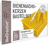 BeeCreative Bienenwachs-Kerzen Bastelset für 20 Kerzen, 100% reines Bienenwachs, Bienenwachskerzen selber Machen mit Bienenwachsp