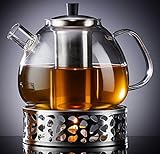 Zoë&Mii Teekanne 1500 ml im Set mit Stövchen, aus Borosilikatglas, Teesieb und Deckel aus Edelstahl, für losen Tee und Teebeutel, geschirrspülmaschinengeeig