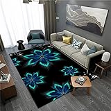 Kleiner Teppich Schwarzer Teppich, Bürostuhlkissen mit Blumenmuster, farbechter und bequemer einfacher Teppich orientalischer Teppich -Schwarz_80x200