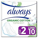 Always Ultra Binden Damen Organic Cotton Gr. 2, Long (10 Damenbinden mit Flügeln) sicherer Schutz und Tragekomfort, Oberfläche 100% Bio-Baumw