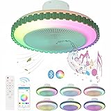 XH&XH Bluetooth-Lautsprecher-Deckenventilator mit Beleuchtung LED-Beleuchtung Mehrfarbige dimmbare RGB-Deckenleuchte mit Ventilator mit Fernbedienung und App-Musik Unsichtbare mehrfarbige S