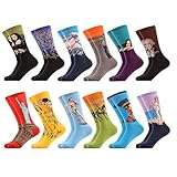 WeciBor Herren Bunt Beiläufig Gemusterte Socken Gekämmte Baumwolle Lustig Neuheit Crew Socken, 12 Paar Ölgemälde 1, Einheitsgröß