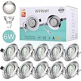 Wowatt 10x LED Einbaustrahler 230V 6000K Kaltweiß Schwenkbar LED Einbauleuchte Set Einbauspots inkl. 10x 6W GU10 Spots f. Loch 68-80mm Rund Deckeneinbaustrahler 600lm Ersetzt 50W Deckeneinbausp