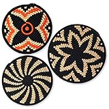 Gewebte Wandkörbe Dekor Boho Set 16', 13', 13' - 13' - Hängekorb Flechtkorb Wanddeko Set - Afrikanische Boho Wandkörbe Kunst - Handgefertigte Deko Wandkörbe Schalen - Drahtwand Obstkorb (Set 1)